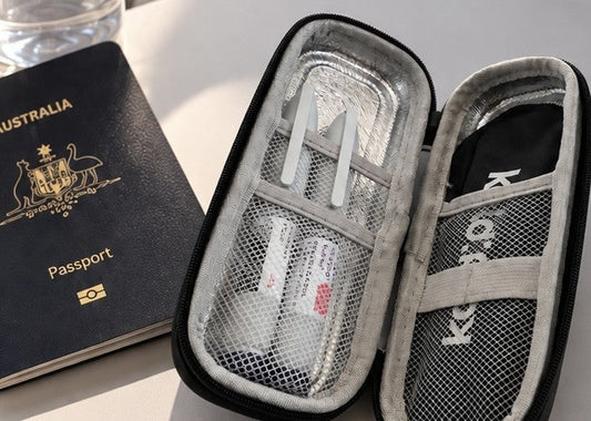 KOLD insulated medi case on airplane 
